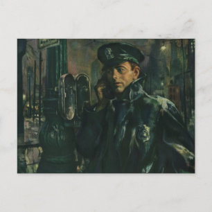 Cartão Postal Vintage Business, Policial no Telefone de Emergên