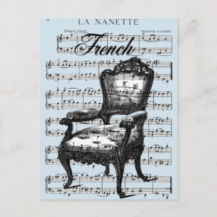 Cartão Postal Vintage - Cadeira e Música Francesas