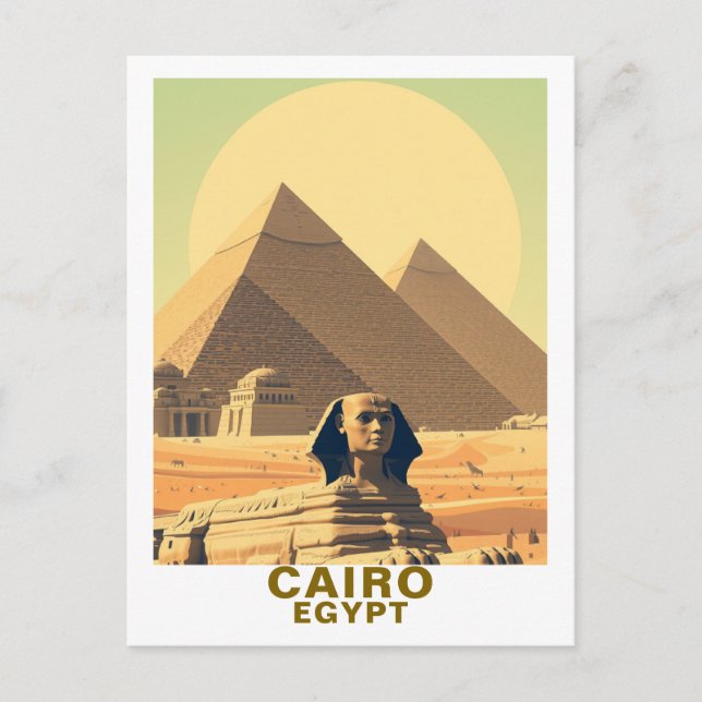 Cartão Postal Vintage Cairo Egypt Pyramids & Sphinx Travel (Frente)