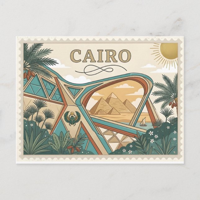 Cartão Postal Vintage Cairo Egypt Travel Poster Art (Frente)