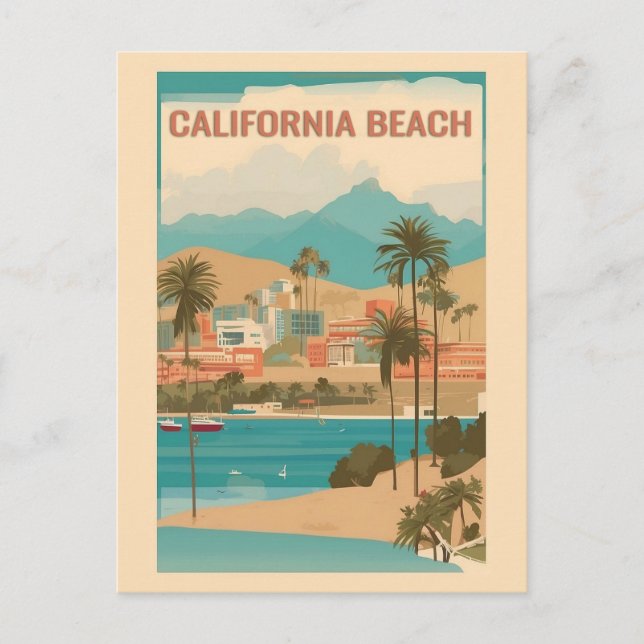 Cartão Postal Vintage California Beach Retro Viagem (Frente)