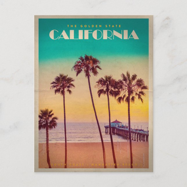 Cartão Postal Vintage California Sunset Beach (Frente)