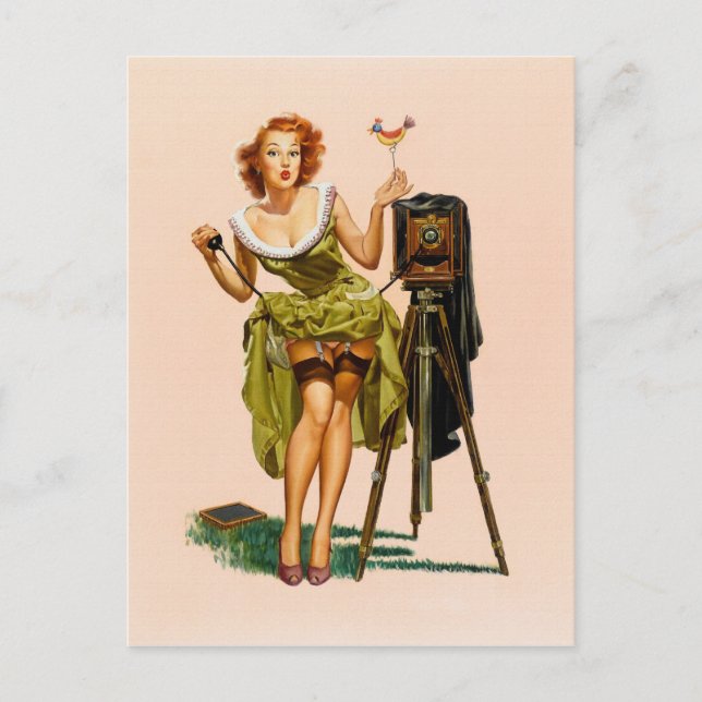 Cartão Postal Vintage Camera Pinup Girl (Frente)