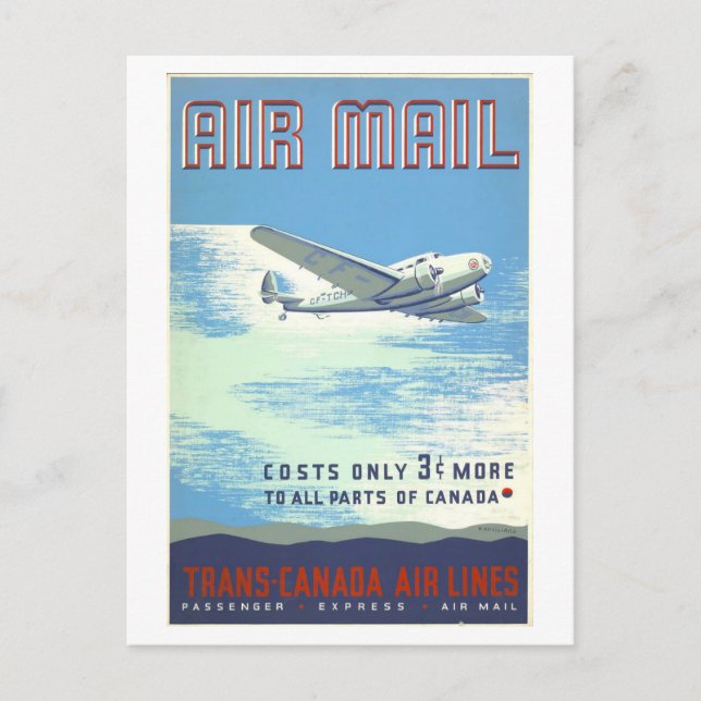 Cartão Postal Vintage Canada Air Mail Advertisement (Frente)