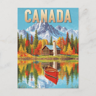 Cartão Postal Vintage Canada Wilderness Cabin & Canoe Lake Scens