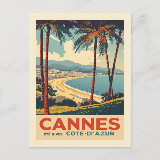 Cartão Postal Vintage Cannes France Travel Poster Beach (Frente)