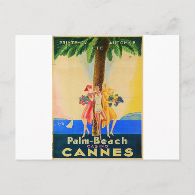 Cartão Postal Vintage Cannes Viagem francês (Frente)