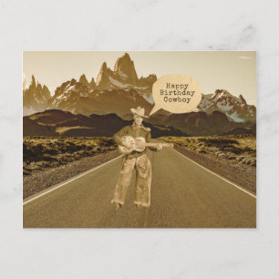 Cartão Postal Vintage Cantando Bowboy Aniversário