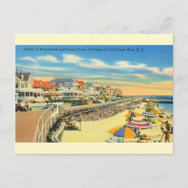 Cartão postal Vintage Cape May Beach e Boardwalk (Frente)