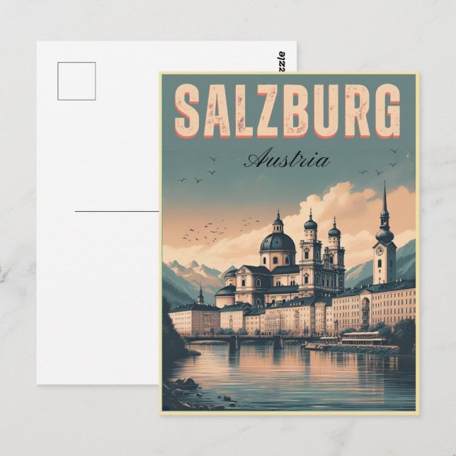 Cartão Postal Vintage, capital da Áustria, salzburg skyline (Frente/Verso)