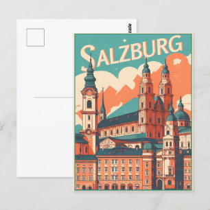 Cartão Postal Vintage, capital da Áustria, salzburg skyline