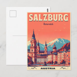 Cartão Postal Vintage, capital da Áustria, salzburg skyline