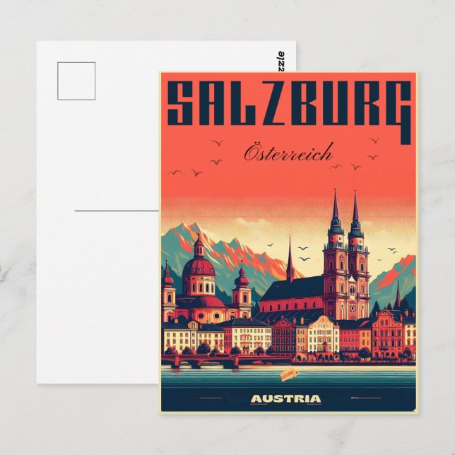 Cartão Postal Vintage, capital da Áustria, salzburg skyline (Frente/Verso)