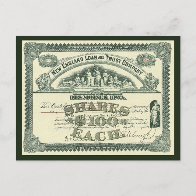 Cartão Postal Vintage Capital Stock Certificate Business Finance (Frente)