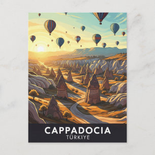 Cartão Postal Vintage Cappadocia Turkey Hot Air Balloons Viagem