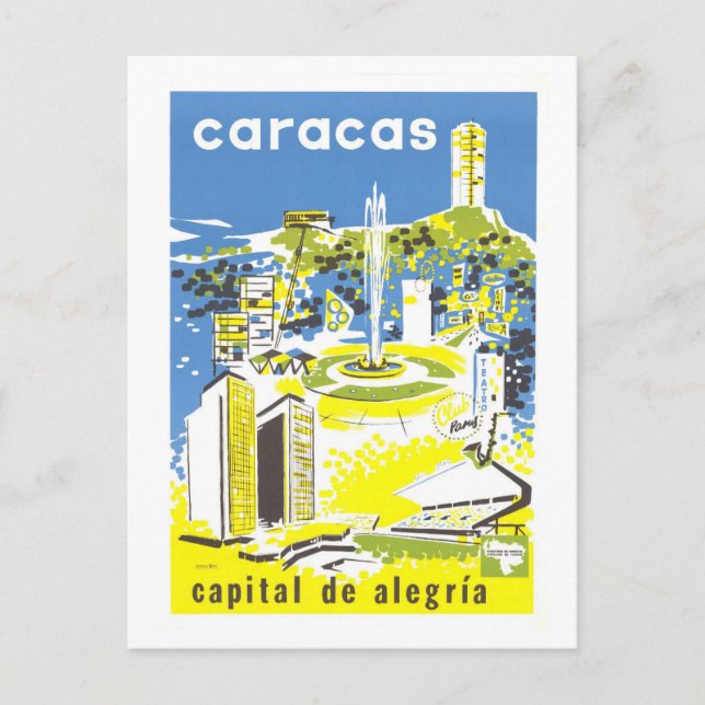 Cartão Postal Vintage Caracas, Venezuela, Poster de viagens (Frente)