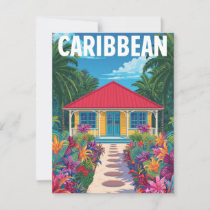 Cartão Postal Vintage Caribe Tropical House