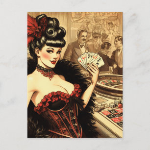 Cartão Postal Vintage Casino Girl
