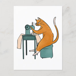 Cartão Postal Vintage Cat Sewing