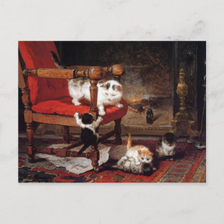 Cartão Postal Vintage Cats by the lareira