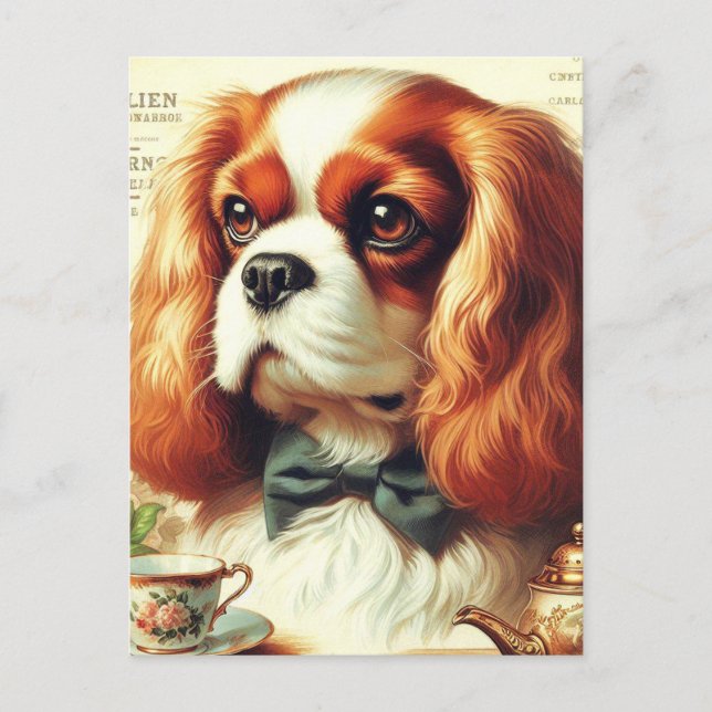 Cartão Postal Vintage Cavalier King Charles Spaniel Painting (Frente)