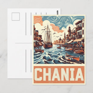 Cartão Postal Vintage Chania City Souvenirs crete grécia