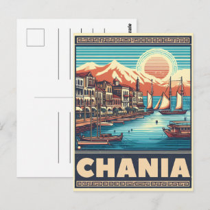 Cartão Postal Vintage Chania - Férias de grécia