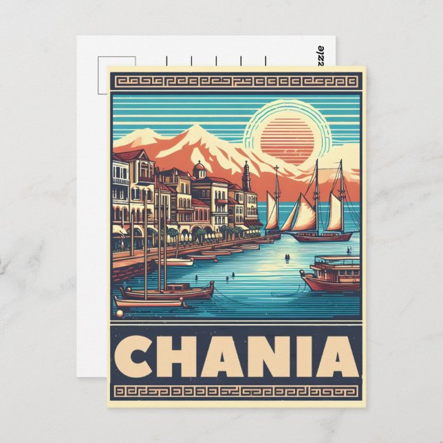 Cartão Postal Vintage Chania - Férias de grécia (Frente/Verso)