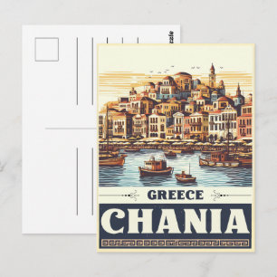 Cartão Postal Vintage Chania - Férias de grécia