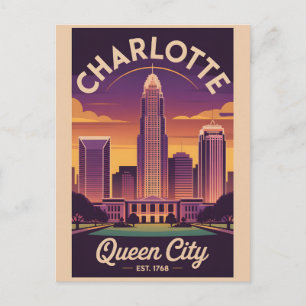 Cartão Postal Vintage Charlotte Carolina do Norte Rainha Cidade