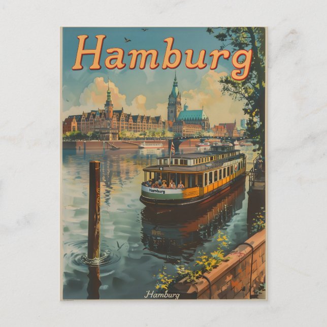 Cartão Postal Vintage Charms of Hamburg's Inner Alster (Frente)