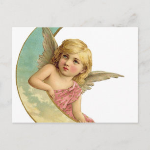 Cartão Postal Vintage Cherub e Cresent Moon