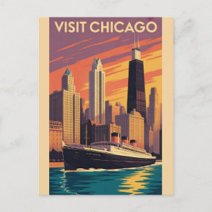 Cartão Postal Vintage Chicago Illinois City Skyline Retro Viagem