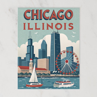 Cartão Postal Vintage Chicago Illinois Skyline