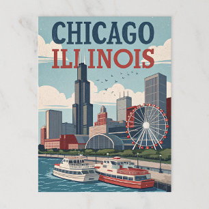Cartão Postal Vintage Chicago Illinois Skyline