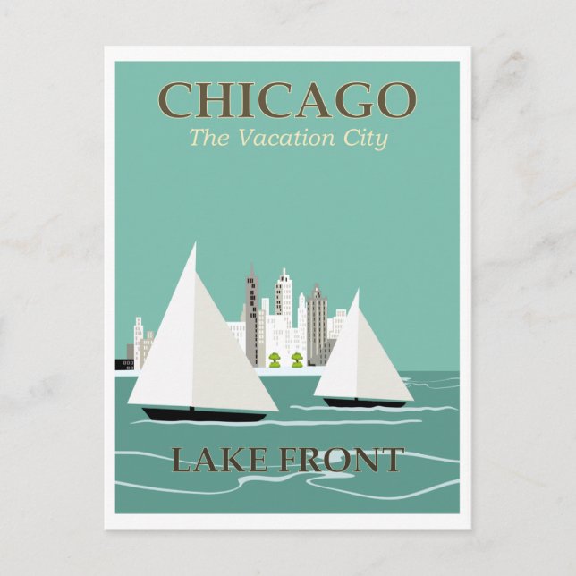 Cartão Postal Vintage Chicago Lake Front Viagem (Frente)