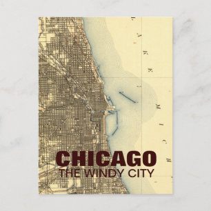 Cartão postal Vintage Chicago Map