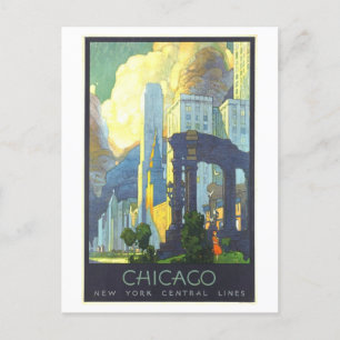 Cartão Postal Vintage Chicago Via Linhas Centrais de Nova Iorque