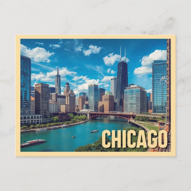 Cartão Postal Vintage Chicago Viagem (Frente)