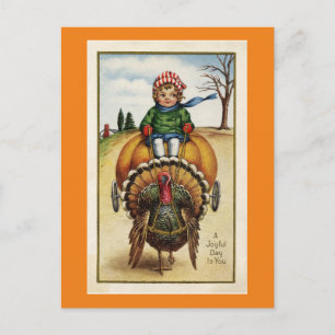 Cartão Postal Vintage Child And Turkey