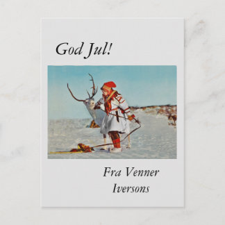 Cartão Postal Vintage Child com Reindeer