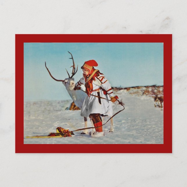 Cartão Postal Vintage Child com Reindeer (Frente)