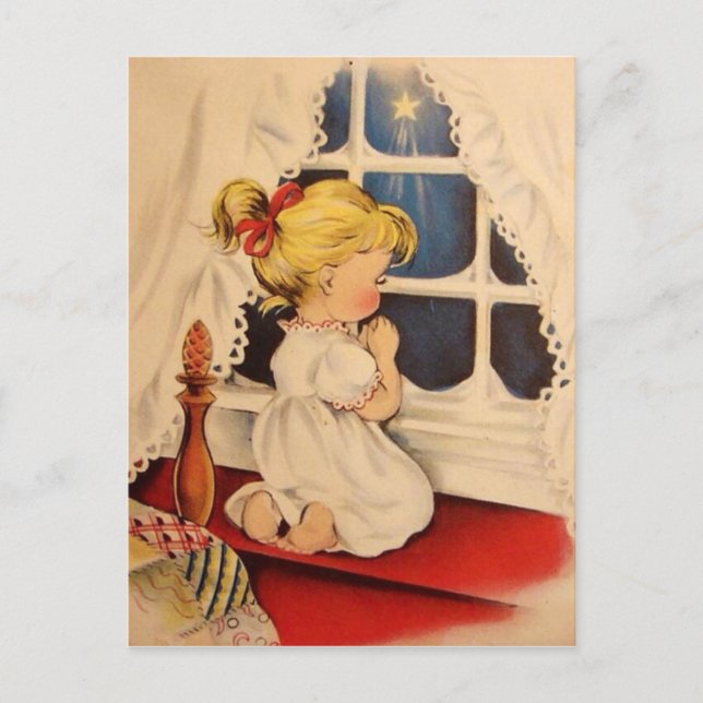 Cartão Postal Vintage Child Dizendo Orações (Frente)