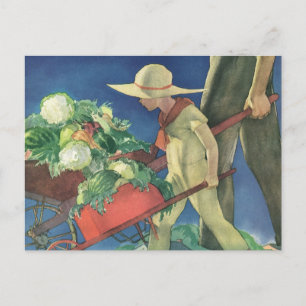 Cartão Postal Vintage Child, Organic Gardening; Jardim Vitória