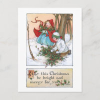 Vintage Children in Snow com a Holly de Natal