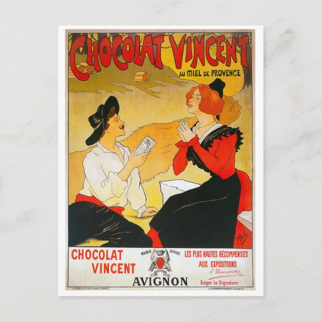Cartão Postal Vintage Chocolat Vincent Ad (Frente)