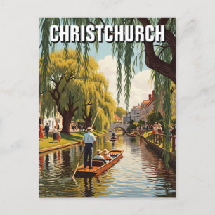 Cartão Postal Vintage ChristChurch, Rio Avon Nova Zelândia