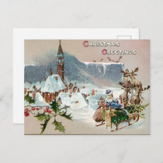 Cartão Postal Vintage CHRISTMAS GREETINGS with Santa on Sleigh