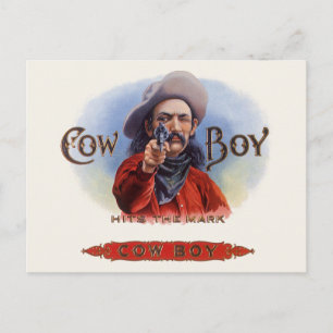 Cartão Postal Vintage Cigar Label Art, Cowboy bate a marca