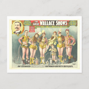 Cartão Postal Vintage Circus Advertisement com Biciclistas
